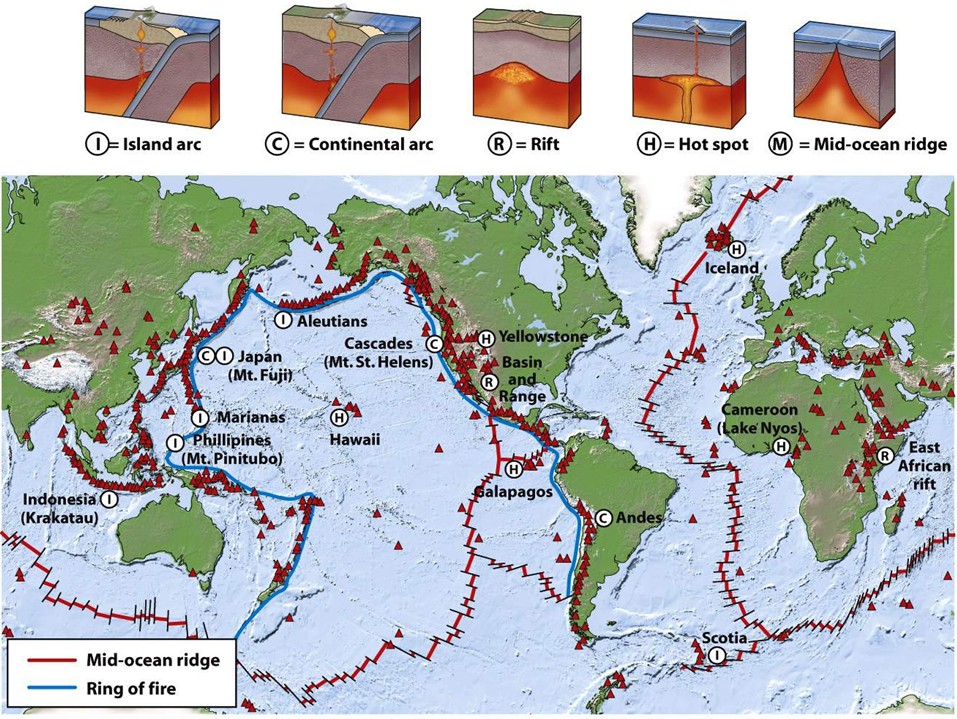 Map Of Earthquakes And Volcanoes. active volcanoes (or will